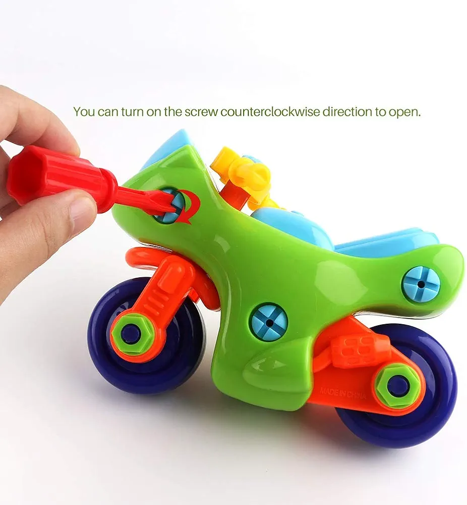 KAIDI Removable DIY Motorcycle Puzzle Screw Nut Assembling Model Buildings Toys with Clamp and Screwdriver Early Baby Kids Game Gifts