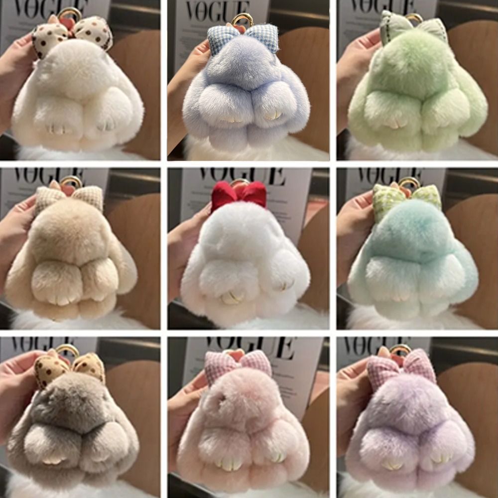Plush Pompoms Bow Rabbit Pendant Cartoon Hanging Ornament Fluffy Bunny Doll Keychain Stuffed Doll Bag Pendant Bag Accessories
