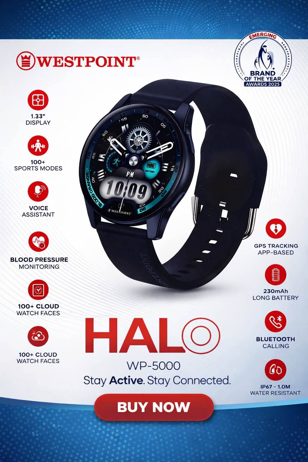 Westpoint HALO WP-5000 Smart Watch Bluetooth Calling Fitness Tracker HD Display Waterproof Smartwatch for Men & Women