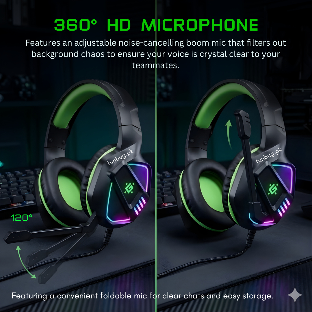 【Professional】 G60 Gaming Headphones Rgb with Mic for PC, Pubg Mobile, PS4, Laptop - 360 Surround Sound Super Bass Vibration Over the Ear Wired Head Phones Headset for Gaming with Noise Cancelling Micophone - By FunBug
