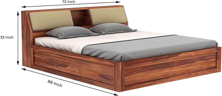 STRATA FURNITURE Sheesham Wood King Size Bed with Box Storage Wooden Double Bed Cot Bed Furniture for Bedroo...