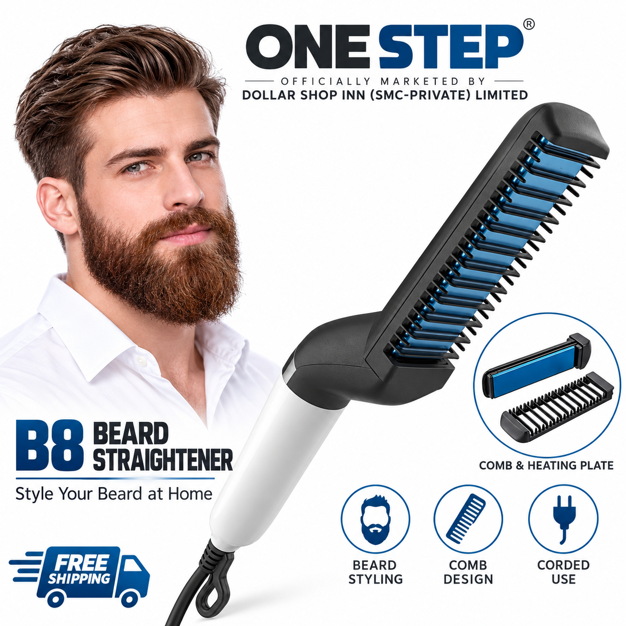 Quick Hair Styler for Men Electric Beard Straightener Massage Hair Comb Beard Care Comb Multifunctional Curly Hair Straightening Comb Curler, Beard Straightener for Men