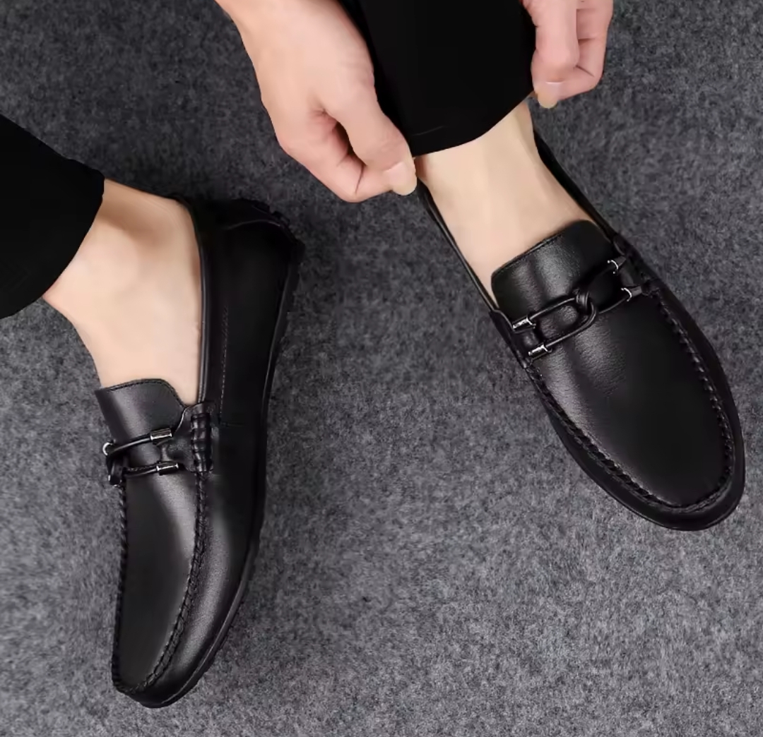 Black Brown Men's Loafer Shoes | Stylish Leather Finish Slip On Shoes | Elegant Party Wedding Office Footwear For Men slip one and Loafer shoes