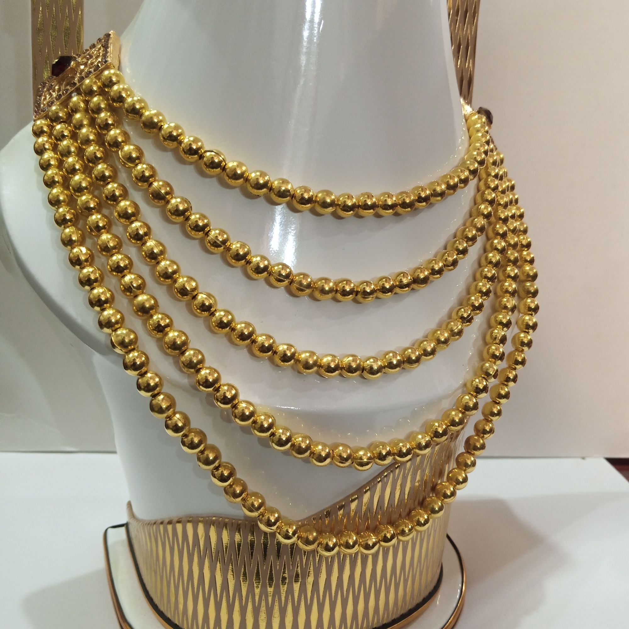 Elegant Gold-Plated Beaded Mala Necklace, Multi-Layer Traditional Jewelry for Girls & Women - HS Star Collection