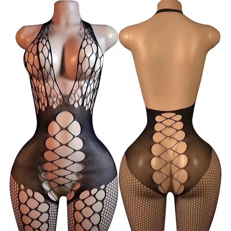 Open Crotch Bodystockings  Adult Female Black Women Fishnet Lingerie Underwear Transparent Bodysuit Catsuit Cosplay Costumes