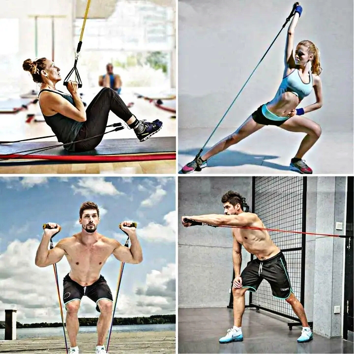 11 PCS Latex Resistance Band Set for Yoga Pilates & Abs - Home Gym Fitness Workout Equipment with Door Anchor & Ankle Straps - Heavy Duty Elastic Pull Rope Chest Expander - Tummy Trimmer for Weight Loss Belly Fat Burner & Stretch