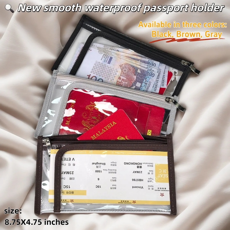 Black Leather Trim Clear PVC Cosmetic Bag - Waterproof Travel Toiletry & Passport Organizer, Stadium Approved Ins Clutch