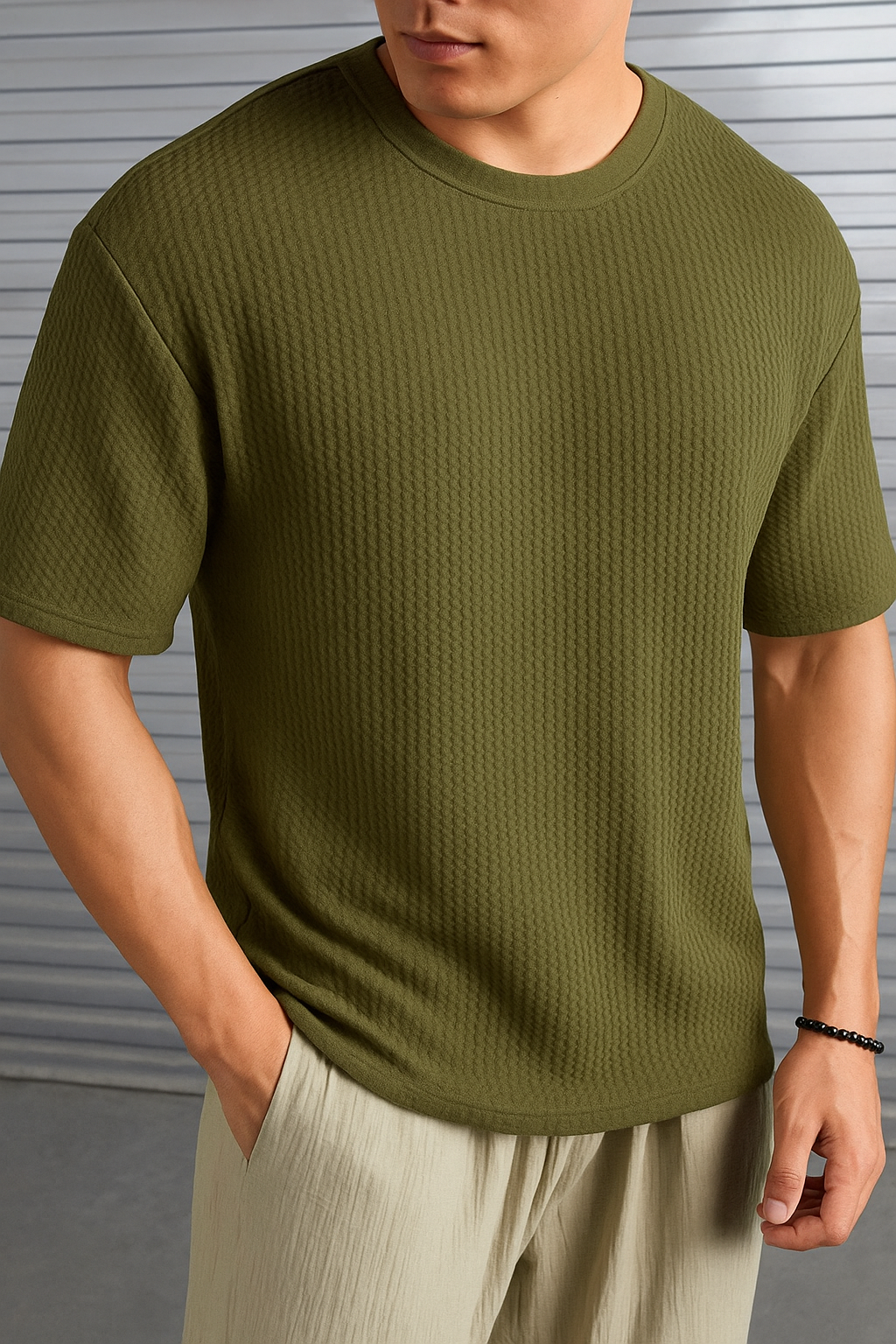 Waffle Knitted Drop Shoulder Tshirt For Boys & Girls - Knitted Drop Shoulder Oversized T-Shirt For Men