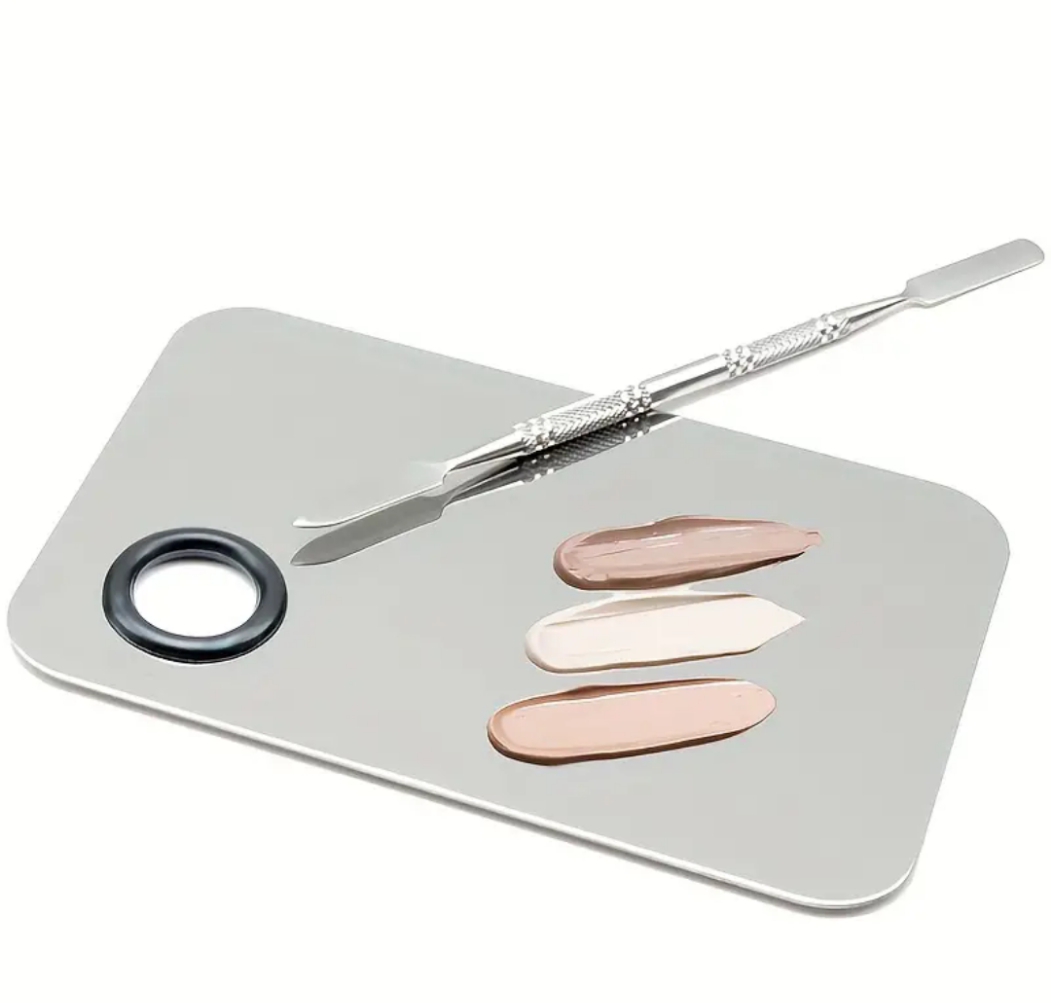 acrylic cosmetics Face Makeup Palette stainless steel Metal Makeup Palette With spatula foundation mixing pallette Beauty Ring.Hand Washable Foundation and Lipstick Mixing Palette For Makeup Artists and Beauty good quality product Stainless Steel
