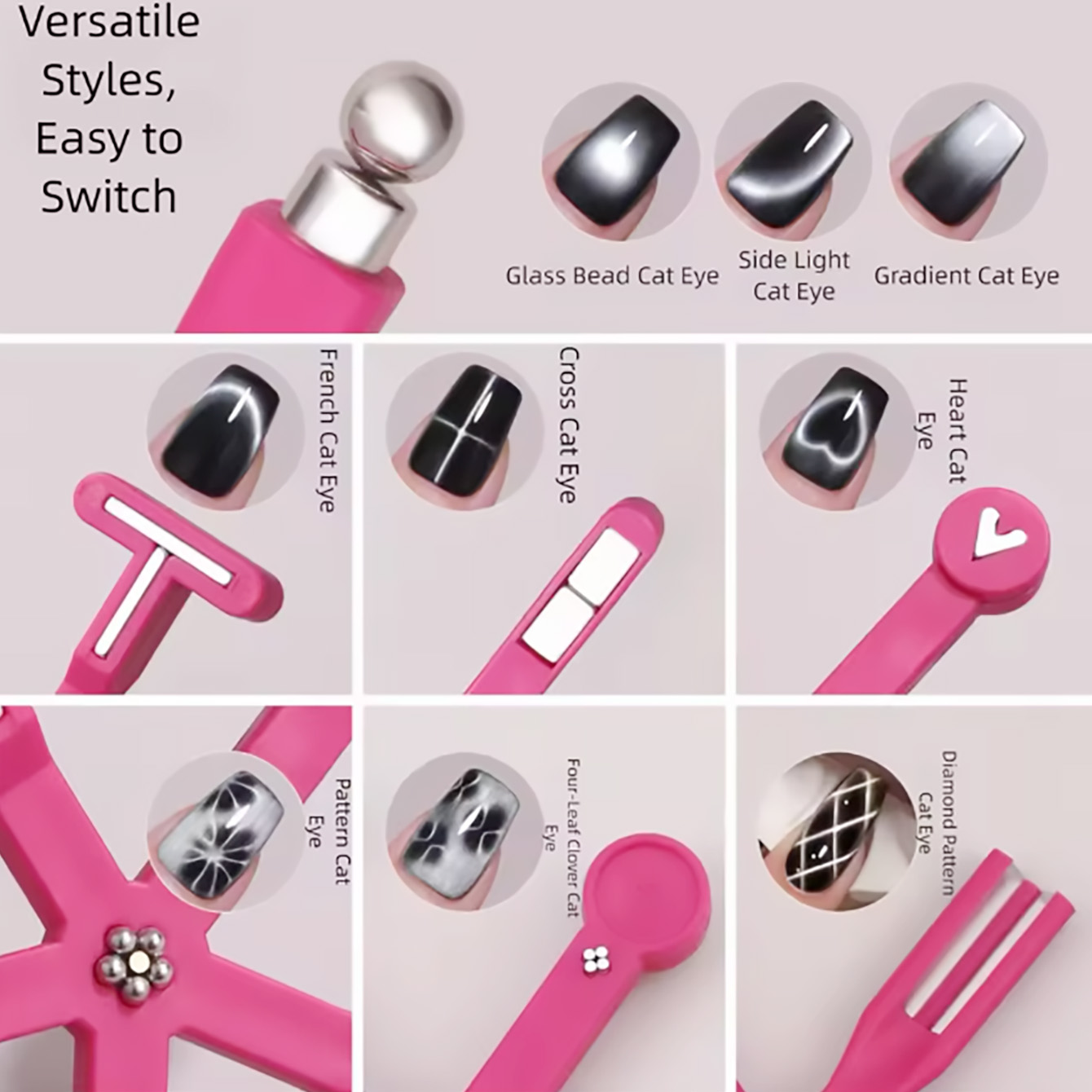 Popular New 8in1 Nail Magnet Multi Functional For Attracting Glass Beads Cat Eye Nail Polish And Gel Polish