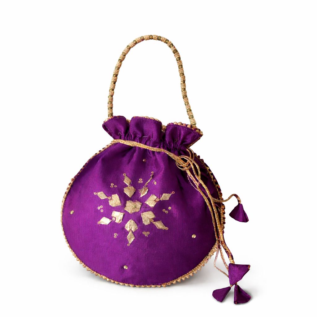 Fancy embroidered clutch/potli bag for wedding parties designer traditional potli gol bag with Handmade Gota work