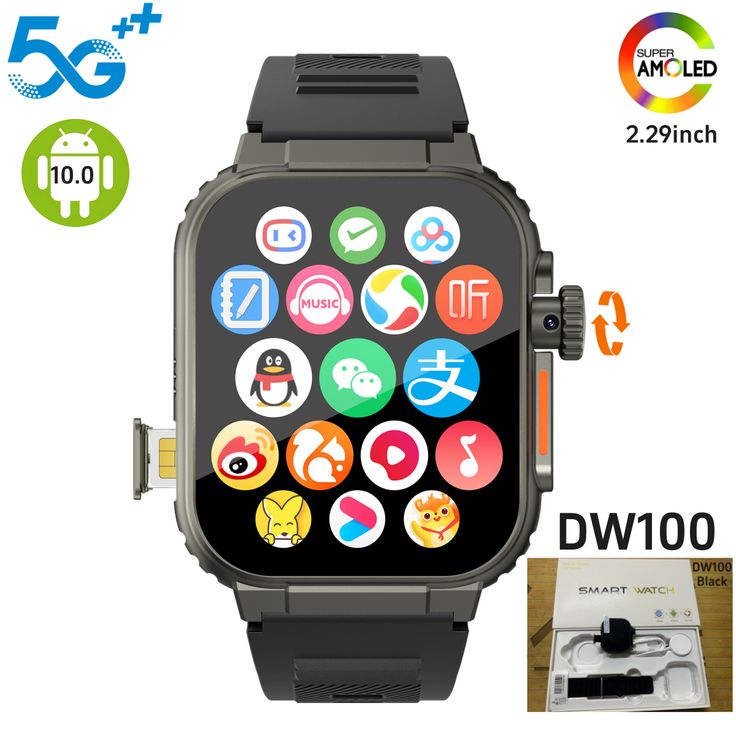 8GB+128GB RAM 5G/4G Smart Watch 1.95 inch AMOLED 1880mah Battery 500W Camera GPS WIFI Google APP Download Smartwatch Android 9.0