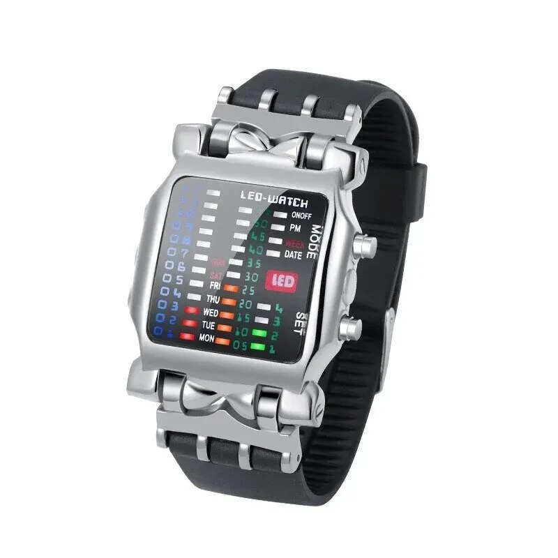 Binary Led Watch Creative Waterproof Business Electronic Watch Mens Trend Luminous  Sports Couple Date Time Display Watch