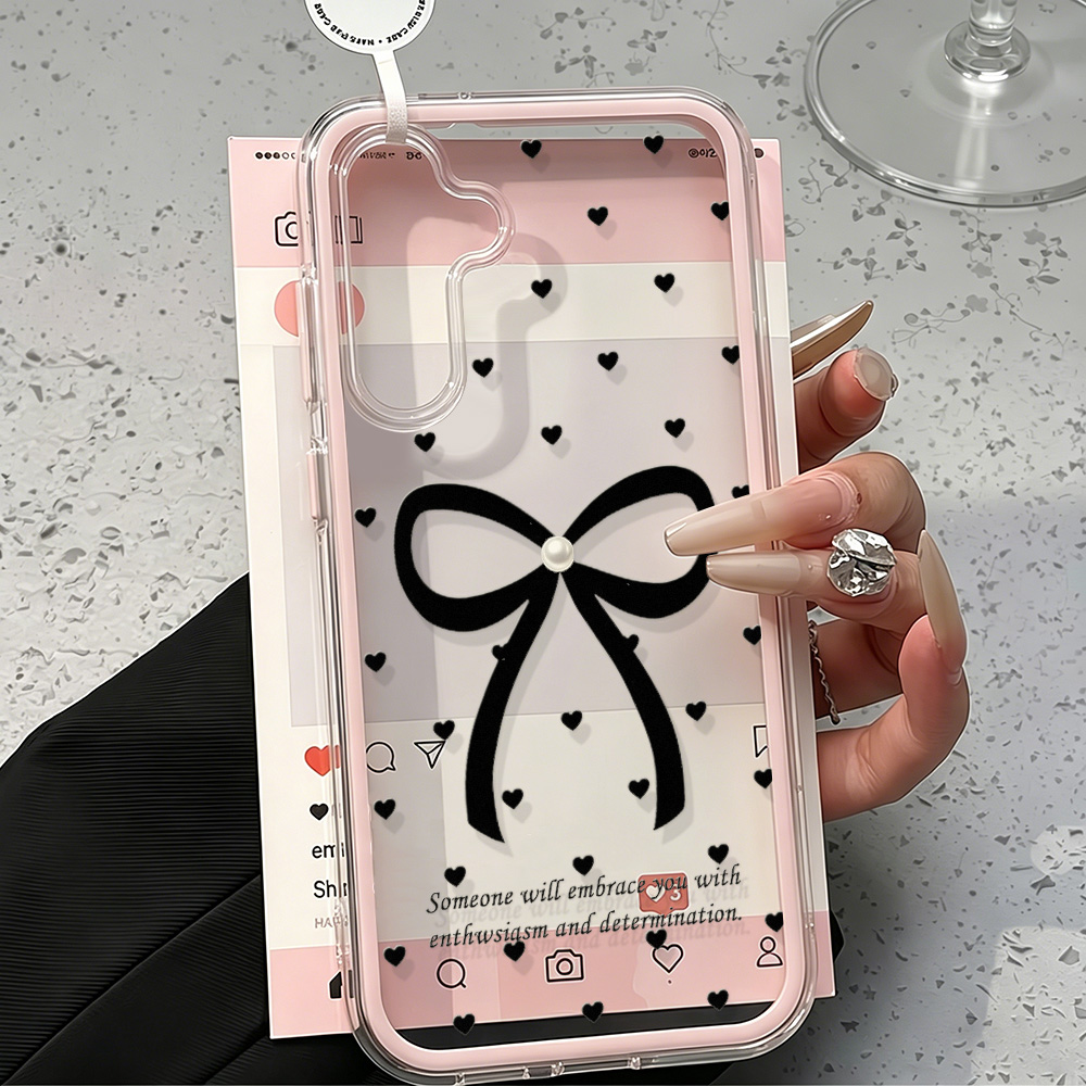 Black Bow Case For  A57 5G A55 A56 A37 A36 A35 5G A17 A53 A54 A34 A07 A26 S26 S25 S23 S22 Ultra S24 Plus Clear 2in1 Cover