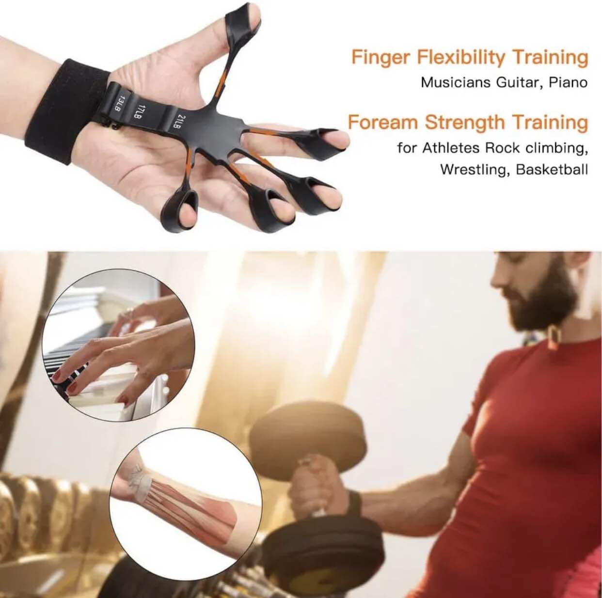 Finger Gripper 21 LBS Finger Strengthener Finger Gripper 6 Resistant Level Finger Exerciser Hand Strengthener for Patients Strength Traning..