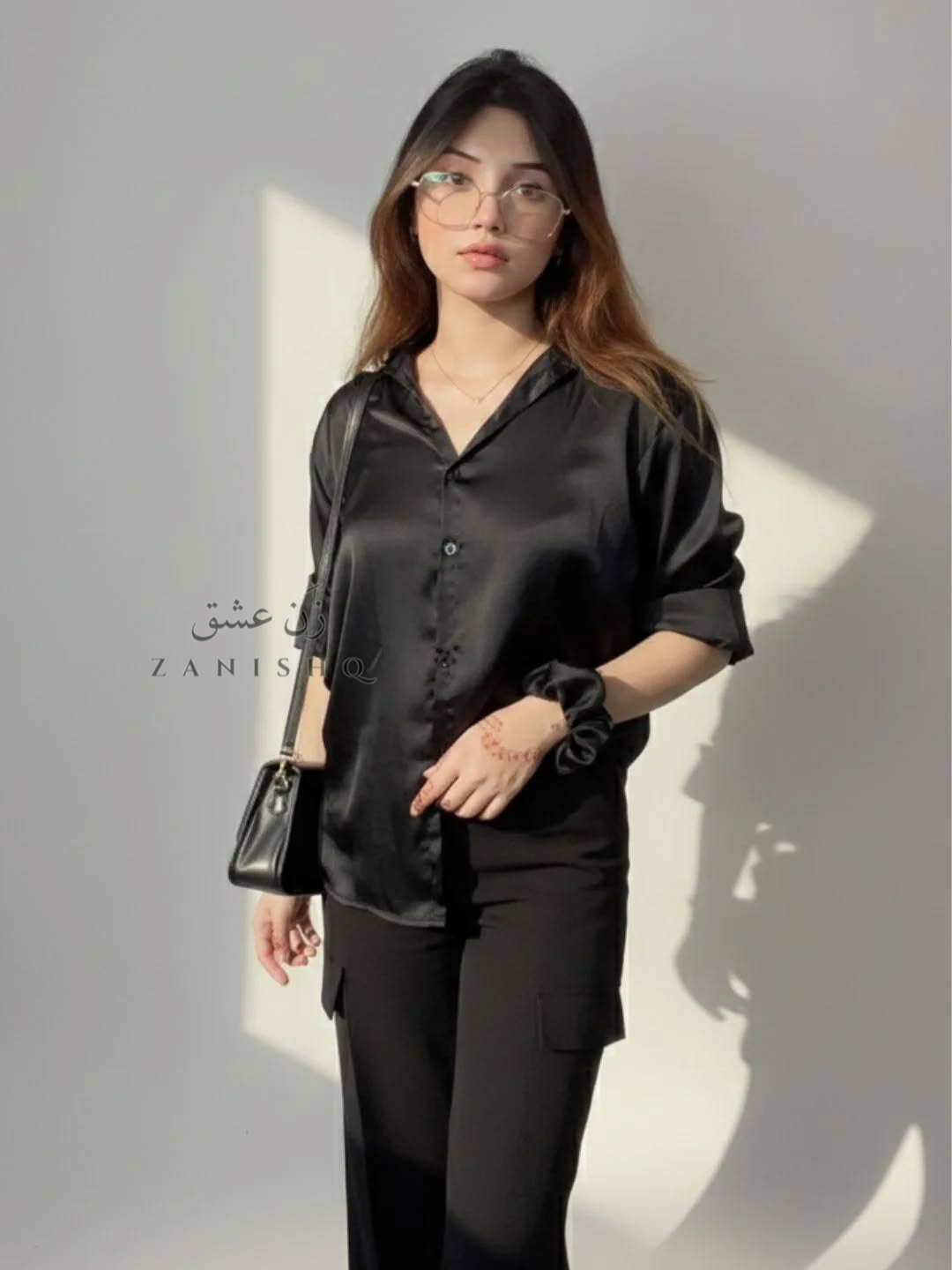 Black Button-Down Silk Shirt