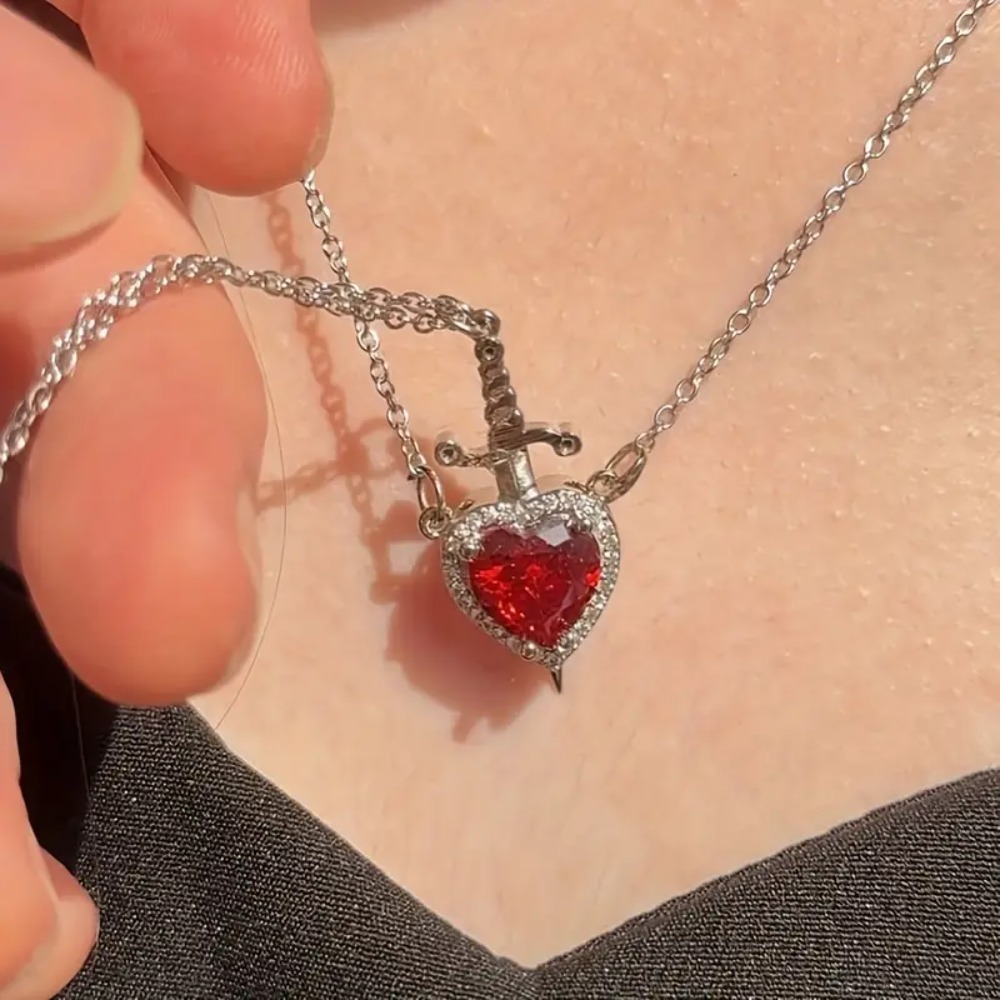 The Snow White Couple Necklace Heart and Sword Pendant Necklace for Women Romantic Valentine's Day Jewelry 