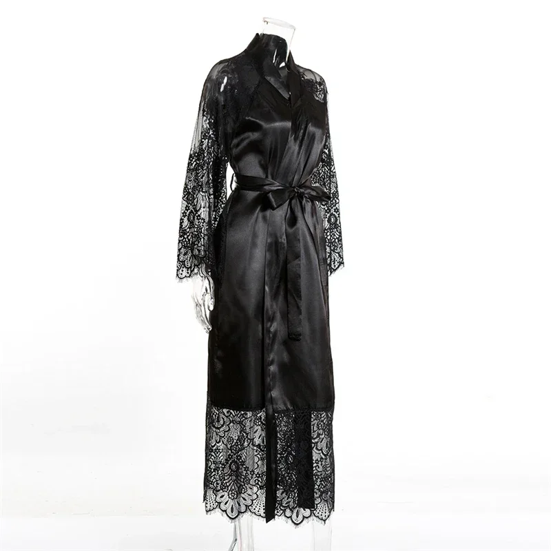 Sleepwear Women's Bathrobe  Lingerie Lace Satin Kimono Sleep Long Dress Robes Pajamas Nightgown night dress for girls
