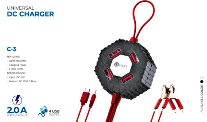 Danny C 3 Clipper Charger Solar Charger 4 USB Ports Battery DC Solar Mobile Phone Adapter Clamp Power Cable Pakistan