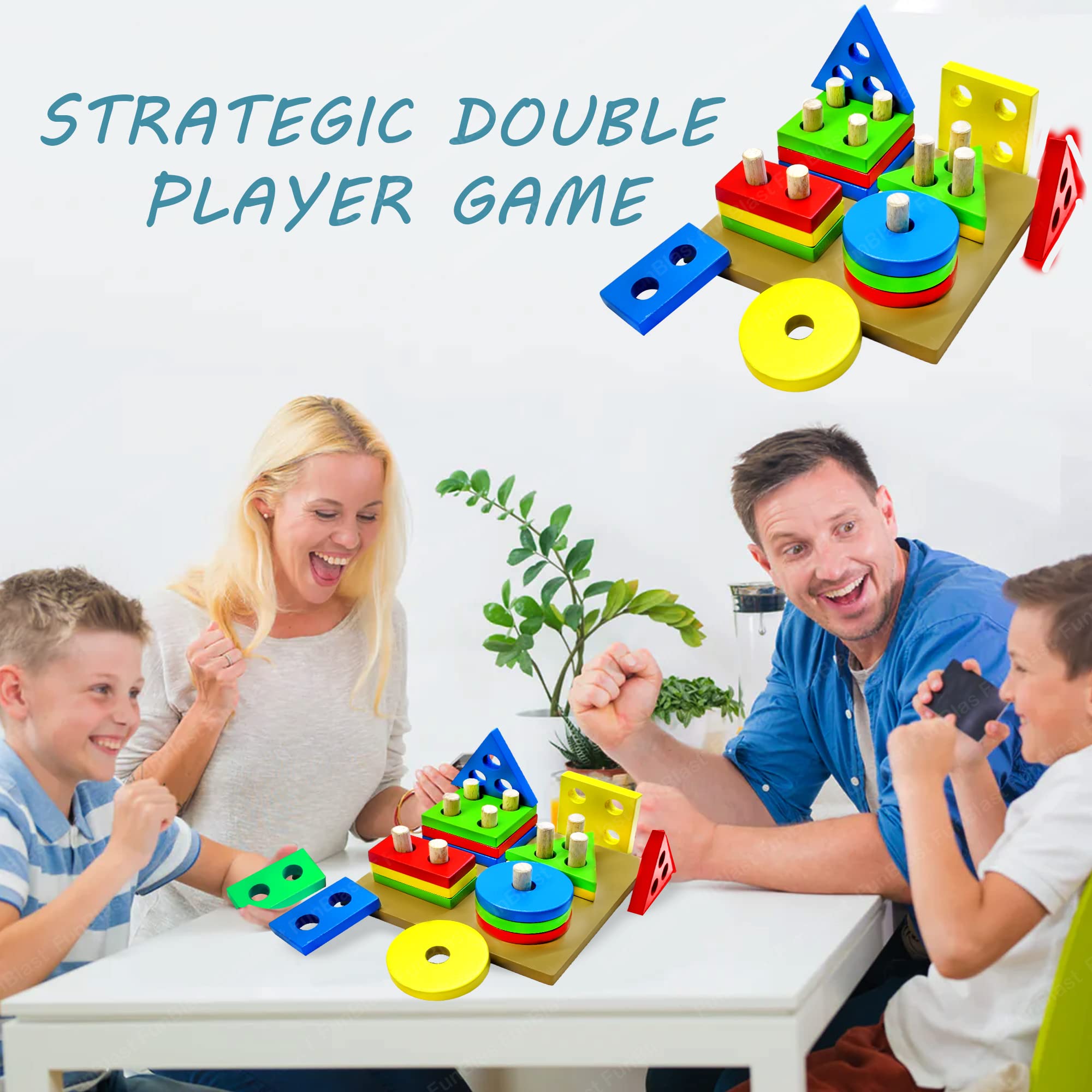 Intellectual Geometric Shape Matching Four Column Blocks Educational & Learning Toys, Wooden Geometric Shape Sorter Puzzle