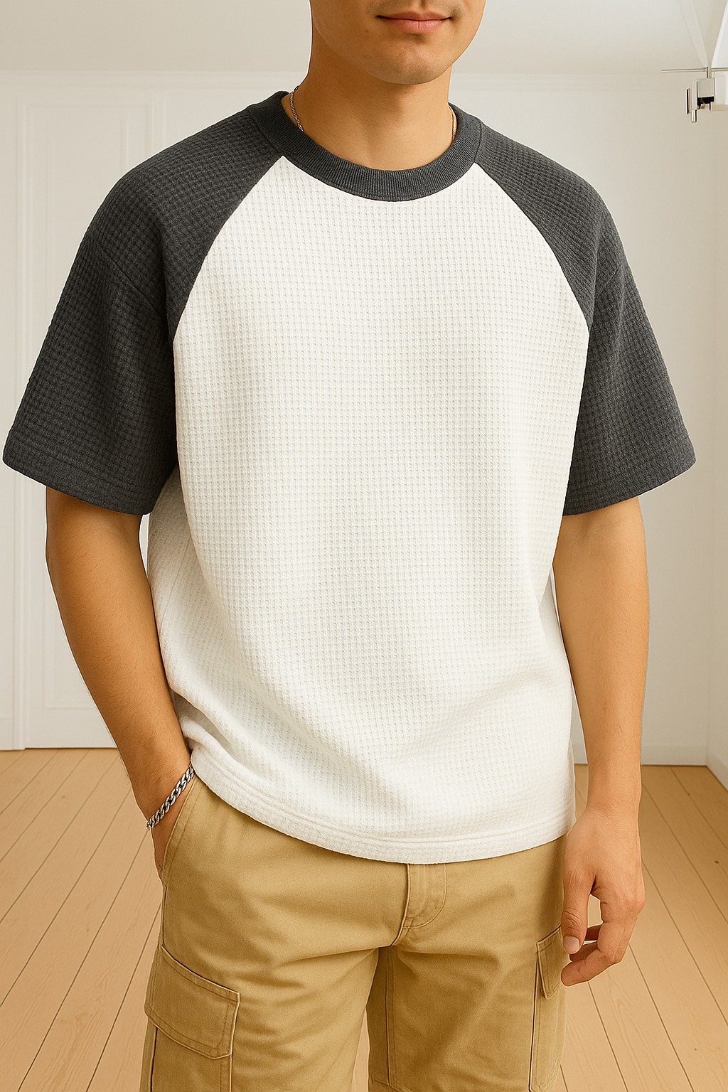 The Vintage Clothing Trendy Waffle Knit Color Block Oversized Tshirts For Men / Mens Tshirt / Oversized T Shirts For Mens