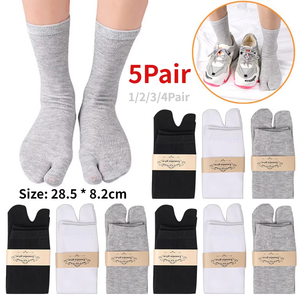 1-5 Pairs Japanese Style Two Finger Socks Unisex Clog Socks Polyester Toe Separation Socks Kimono Flip Flop Sandal Split Toe Sock