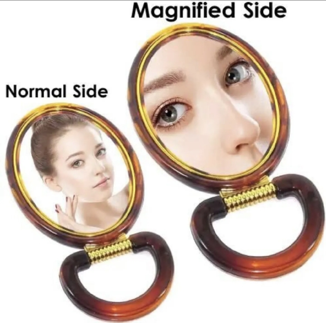 2-Sided Makeup Mirror | Double Sided Magnifying Vanity Mirror | Portable Table & Hand Mirror | Foldable Cosmetic Mirror | Round Beauty Mirror