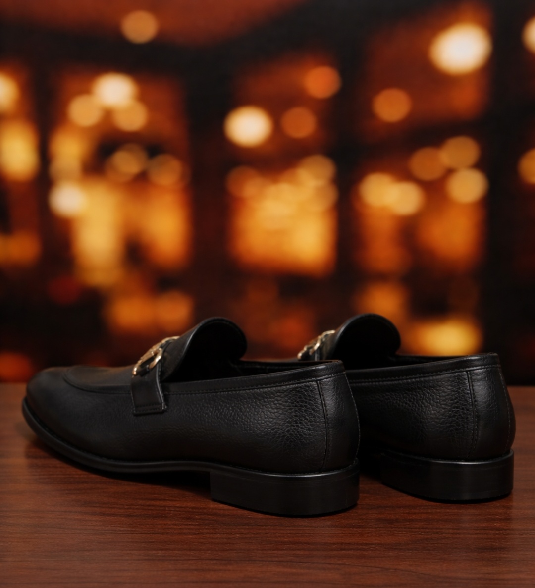 Men’s Black & Brown Synthetic Leather Formal Loafers with Gold Buckle