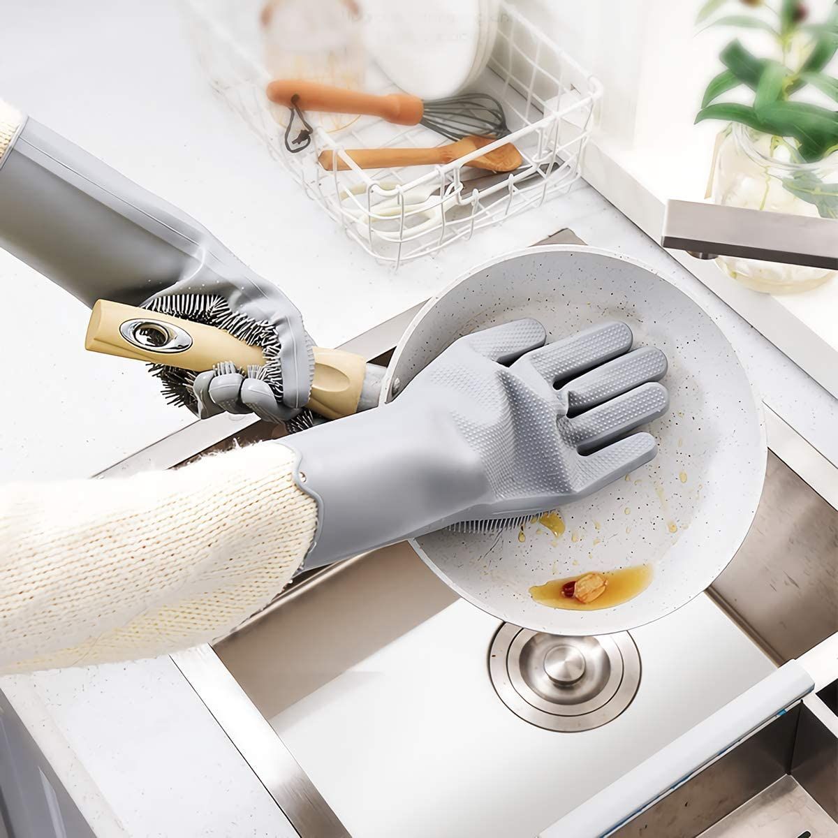 Magic Silicone Dishwashing Gloves with Bristles - photo 2