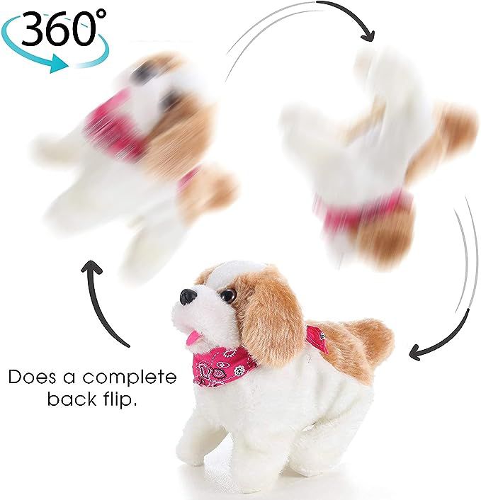 Flip Over Puppy - Battery Operated Mechanical Jumping Little Pet Dog - Flipping Toy That Somersaults, Walks, Sits, Barks for Toddlers & Kids