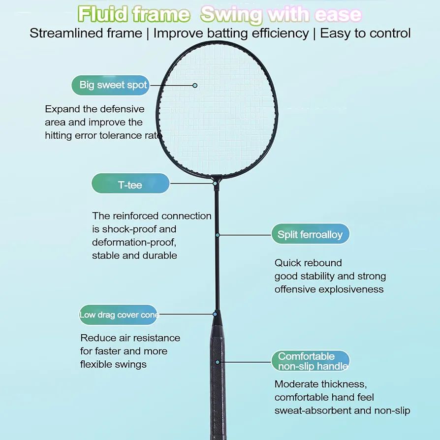 Badminton Racket Set, 2 Player Badminton Racket Set, Alloy Rackets with Carrying Bag, Backyard Games, Badminton Set for Garden, Beach, Family Fun Game Shakven