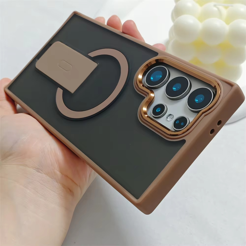 Luxury Folding Stand Magnetic Phone Case For  S26 S25 S24 S23 Ultra Plus S25edge S25FE S24FE Matte Translucent Back Cover