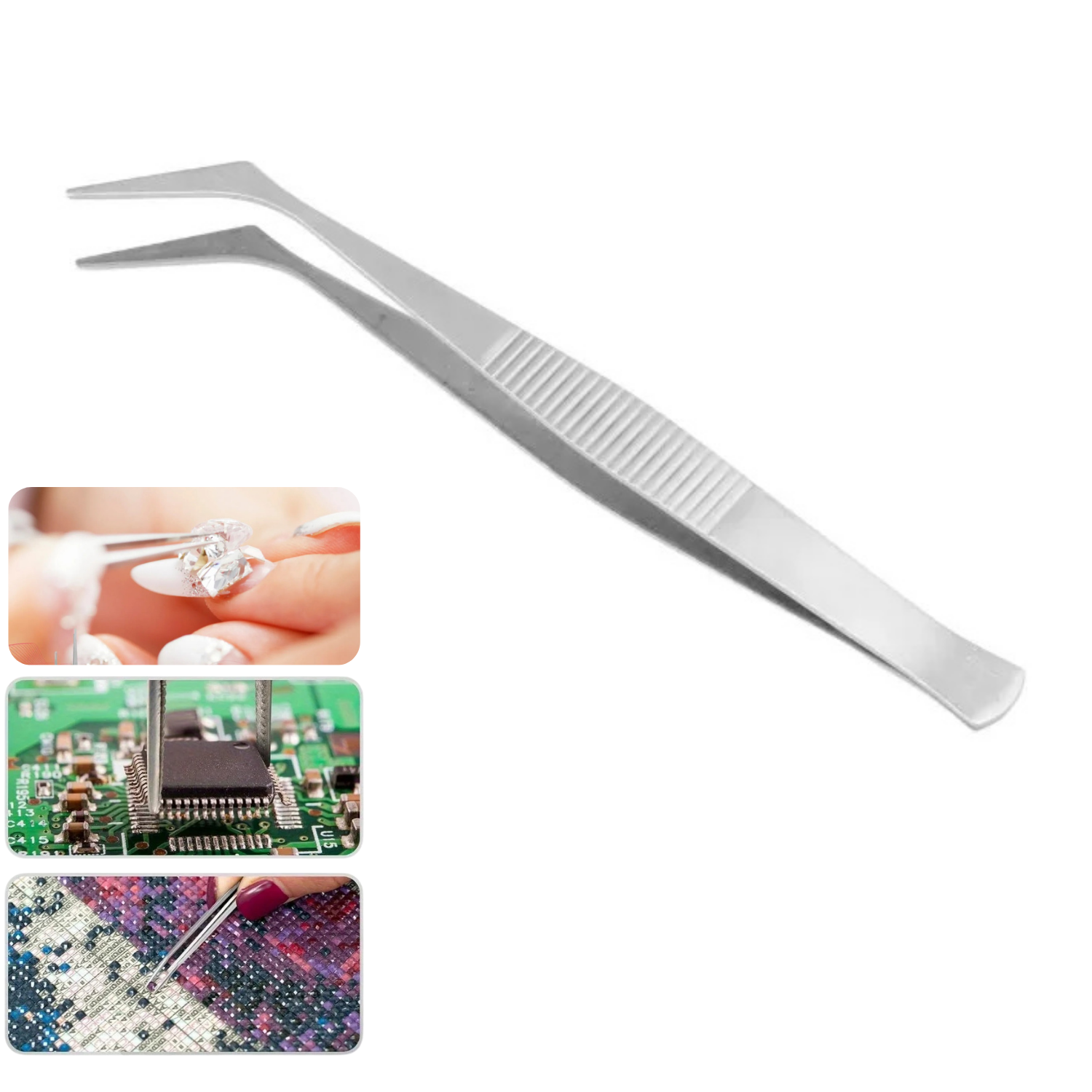 Stainless Steel Straight Curved Tip Tweezers Precision Jewelry Making Craft Tool for Jewelry Beads Rhinestones Electronics Soldering DIY Repair