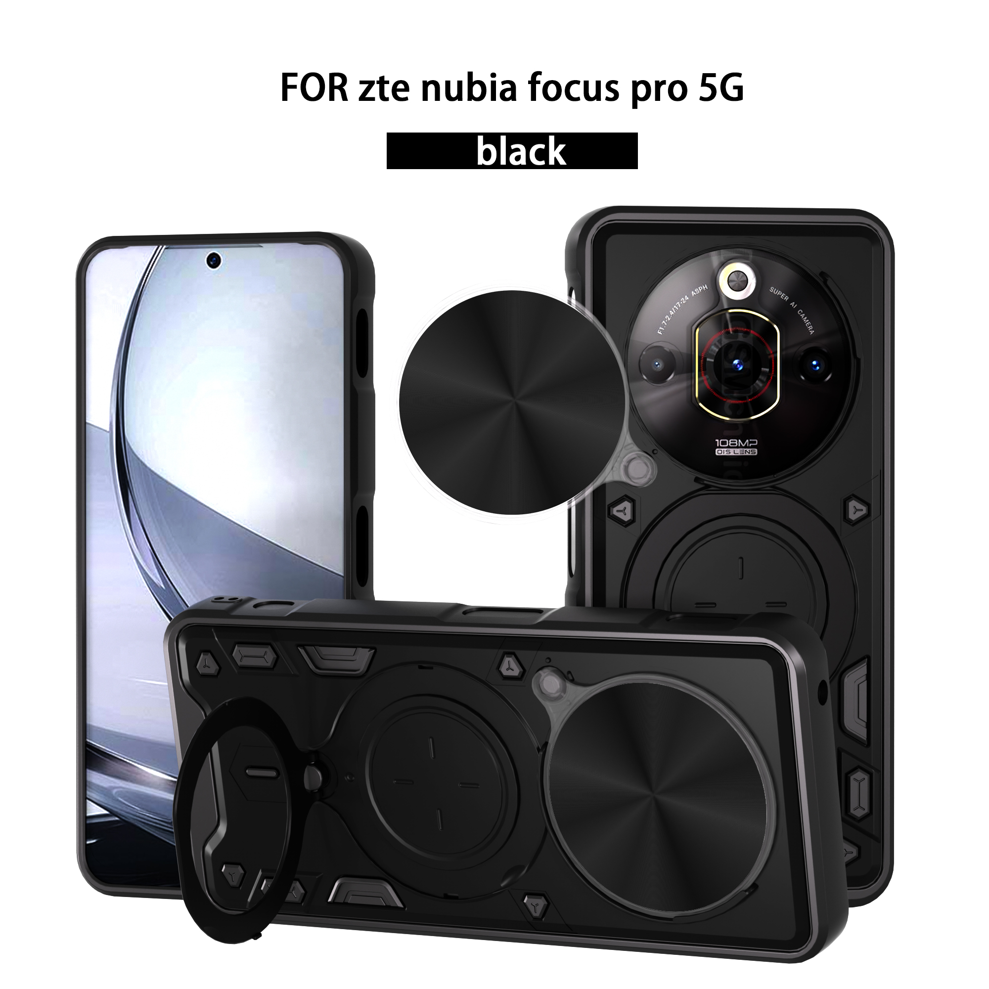 For  Nubia Focus Pro Phone Case Focus Pro 5G Case Heavy Duty Rugged Armor Magnetic Bracket CaseSlide Camera Protection Cover