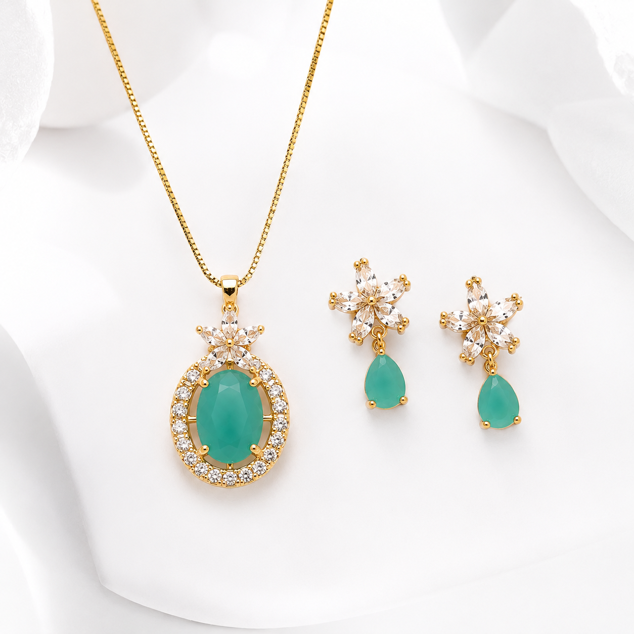 Luxury Turquoise Feroza Jewelry Set for Women | Gold Plated Necklace Earrings Bracelet Ring Set | Elegant Bridal Party Wedding Jewellery Gift