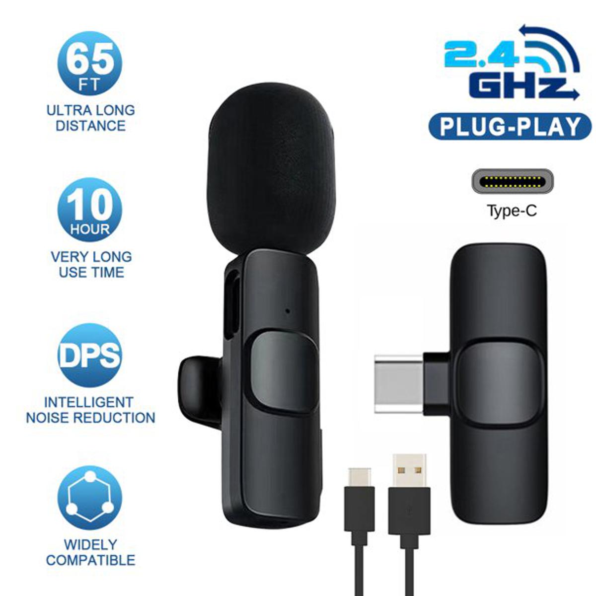 K8/K9 Wireless Collar Mic Wireless MIC Type C/Android/USB/AUX 3.5mm Mic K8/K9 Wireless Single/Double Microphone For Interview, Vlogging , Podcast