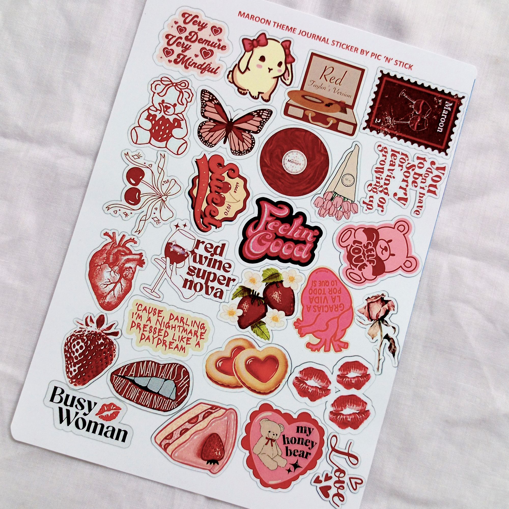 Maroon Magic – DIY & Journal Stickers | A5 size | Cut & Uncut Sheet Available