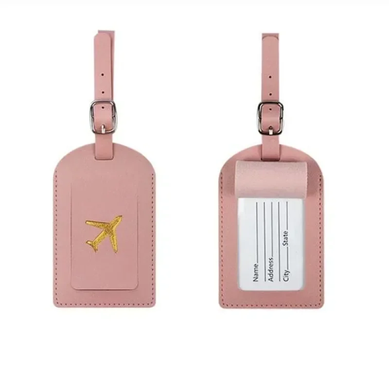 Suitcase Address Label Luggage Boarding Case Stamped Leather Business Luggage Tag Label Name ID Address Clip Travel Accessories