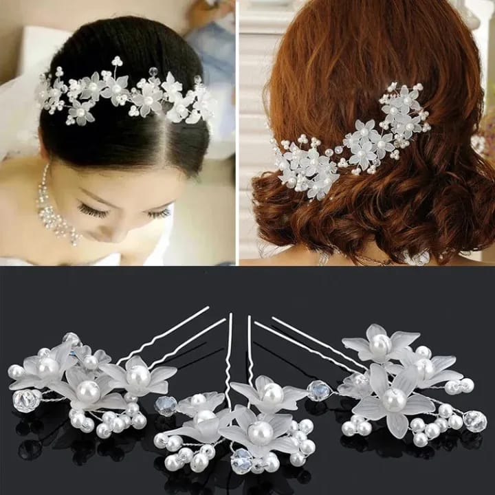 Pack of 3 Fancy Hair pins Large U Shape Pins,Jura Pins, Braide Flower Pins & Bun Pins for Wedding Bride Party Hair Accessories