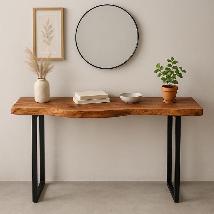 Live Edge Console Table 4ft  30 Inch Height Hairpin Legs  Solid Wood Entryway Table  Natural Wooden Slab  Rustic Hallway Table  Handmade Sofa Back Table for Home Decor