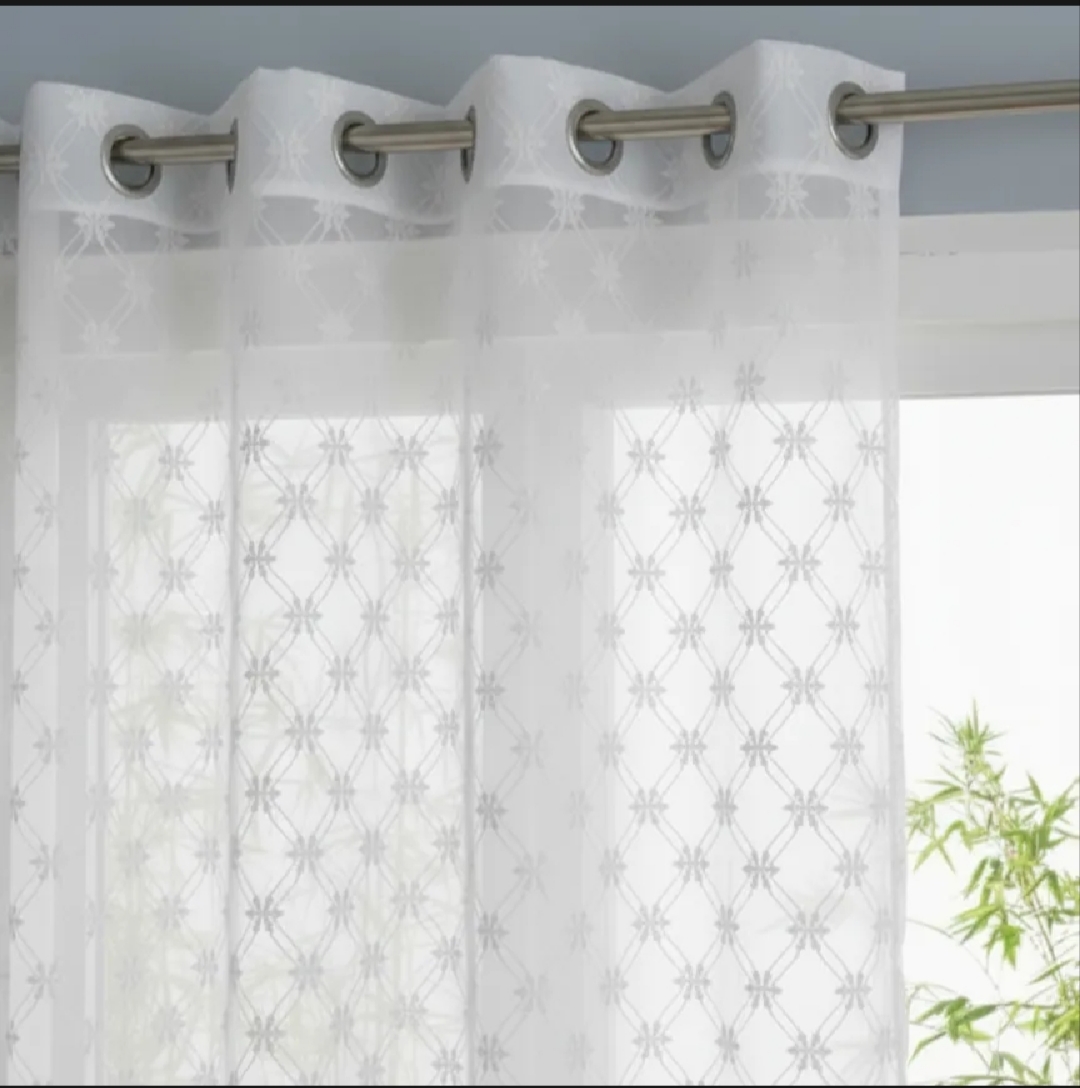 Premium Sheer Net Curtains for Windows & Doors | Classic Embroidered Look | Light Filtering and Easy to Install | length 92 and width 54