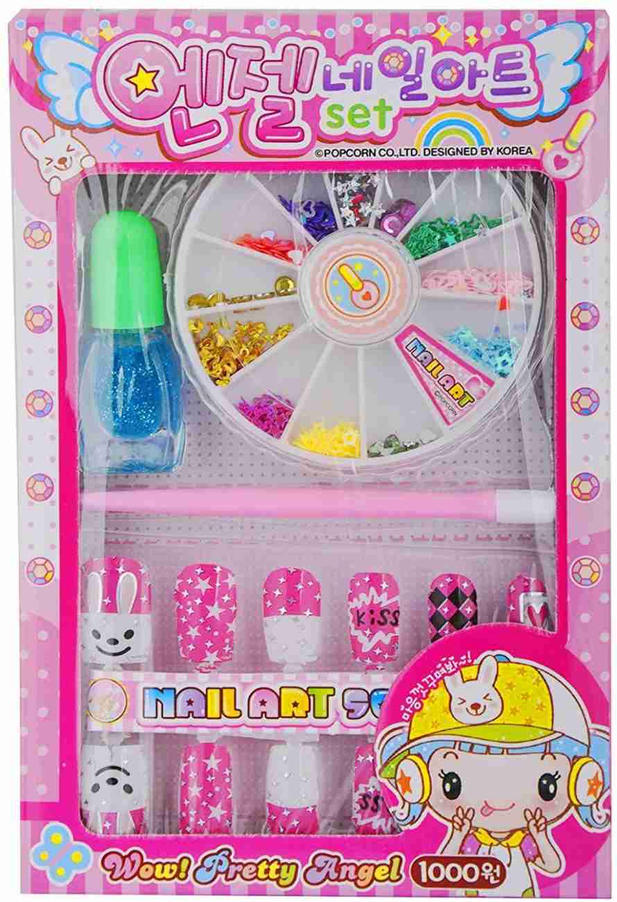 DIY Fashion Nail Art Set for Girls with Artificial Nails, Glitter Nail Paint and beautiful stones, Birthday Gift for little girls