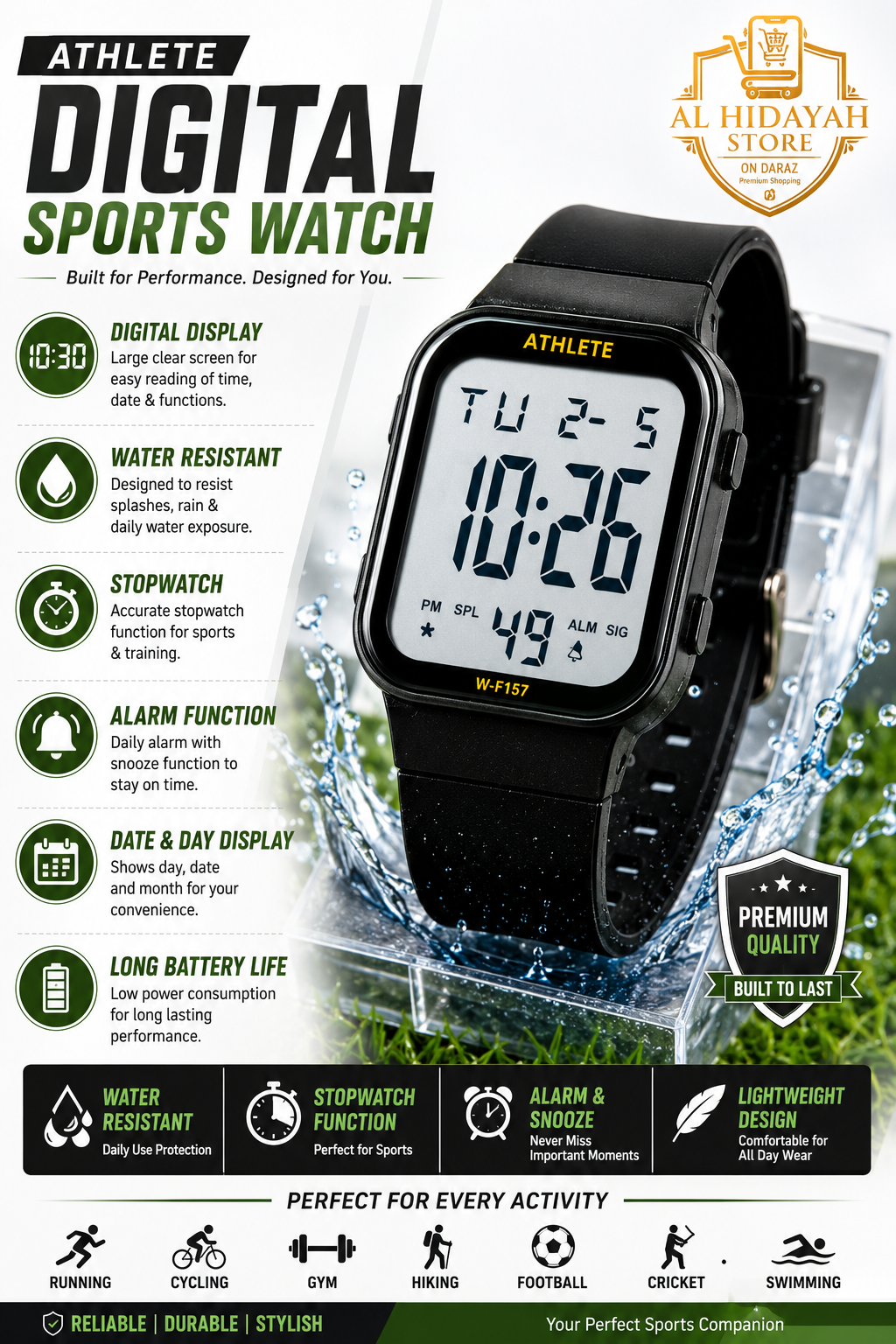 Original ATHLETE & LASIKA LED Digital Sport Watch for Men & Women  Waterproof Unisex Sports Watch  Student Digital Watch  Stopwatch & Alarm Clock  Square Shape Wrist Watch for Boys, Girls, Kids & Teen Age Students  Premium Watch + Box