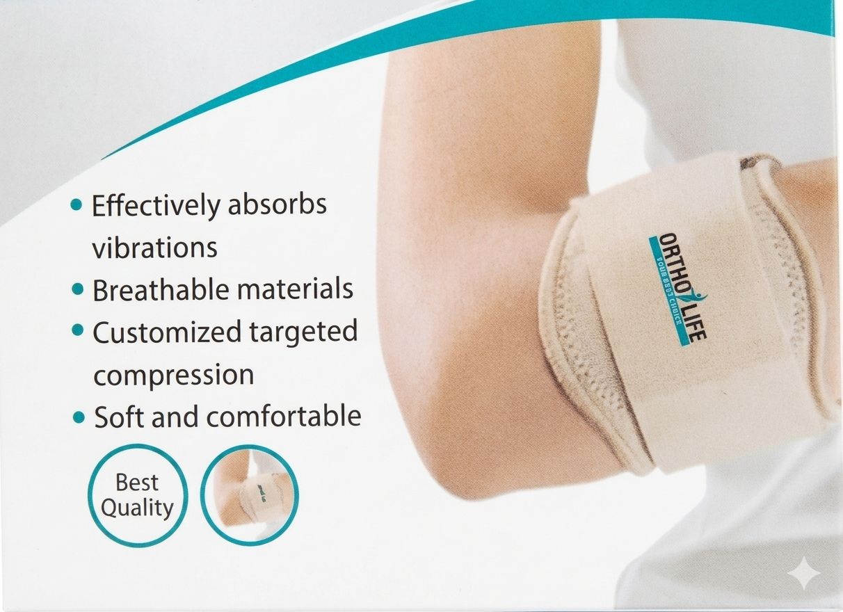 Ortho Life Tennis Elbow Support Band for Men & Women - Premium Breathable Elbow Brace with Targeted Compression Strap for Sports, Gym, & Daily Joint Protection
