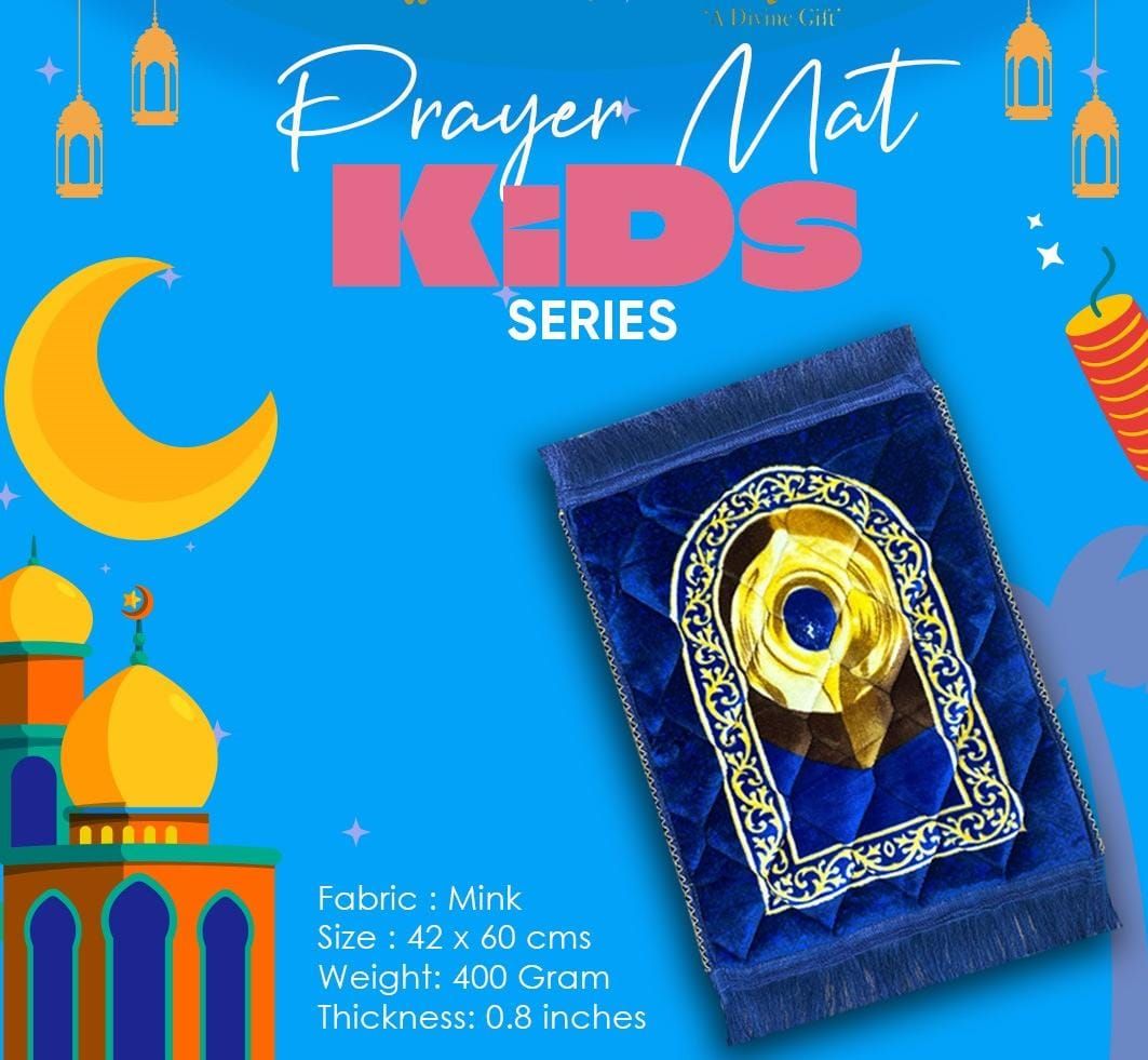 Soft Velvet Kids Prayer Mat 40x60 cm Polyester Embossed Janamaz Rug