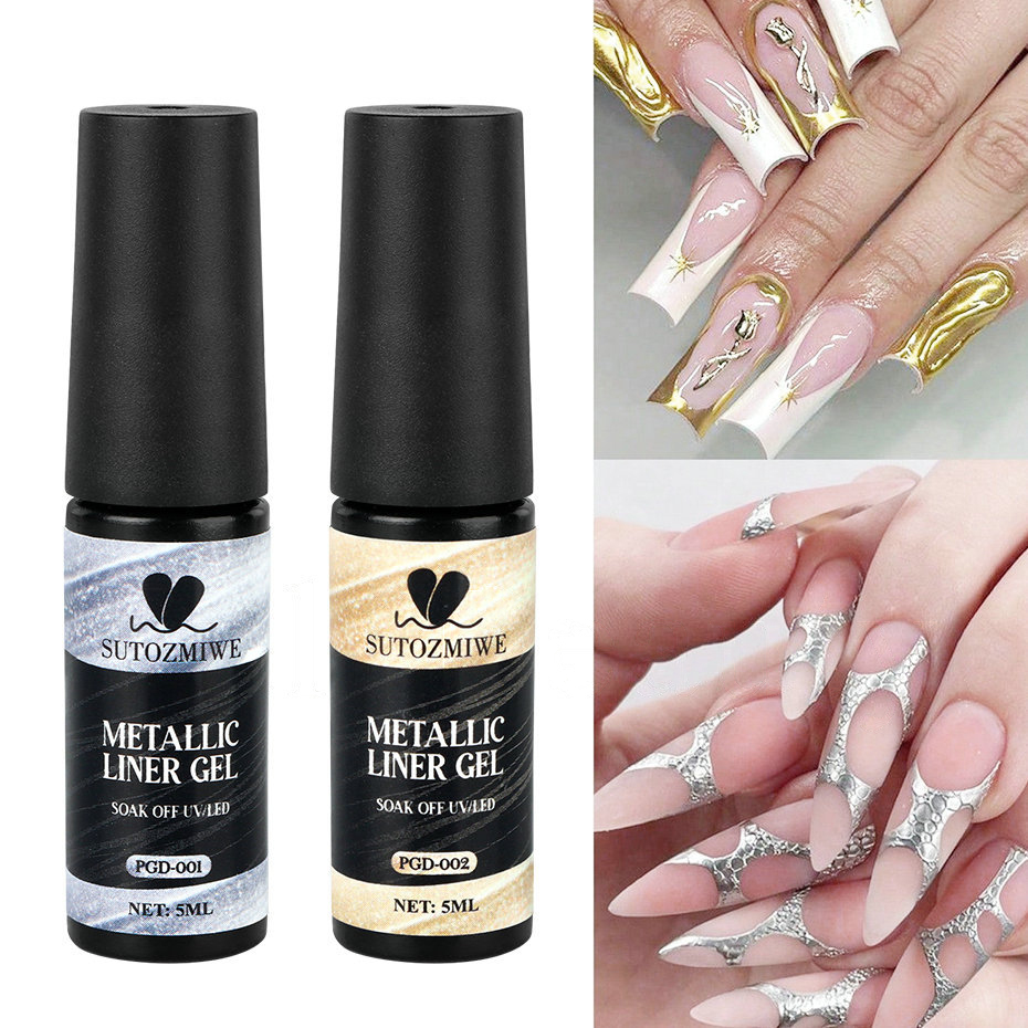 5ml Gold Silver Metallic Liner Gel Nail Polish Mirror Chrome Effect Nail Art Painting Gel Soak Off UV/LED French Line Varnish 2