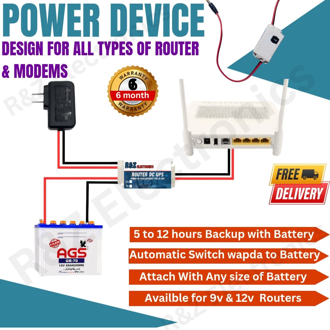Dc To Dc 12v Wifi Router inverter Powerbank UPS | With Warranty | Automatic change over wapda to 12v Battery | Also Support with Solar controller | All Wifi routers & Modems supported | Provide 24 hours Backup With any Batery | Use as a 12v wifi powerbank price in Pakistan