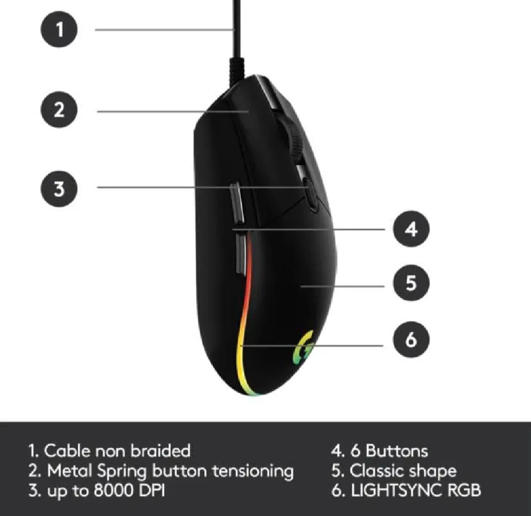Logitech G102 LIGHTSYNC RGB Gaming Mouse - 8,000 DPI, 6 Programmable Buttons, USB Wired Gaming Mouse