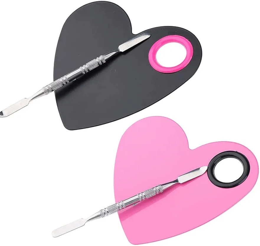 Cosmetics Face Makeup Palette Pink and black Color 2 pcs stainless steel with Spatula Foundation Mixing Palette Steel material Hands Free Nail Stamping plates Make up Accessories For Beauty