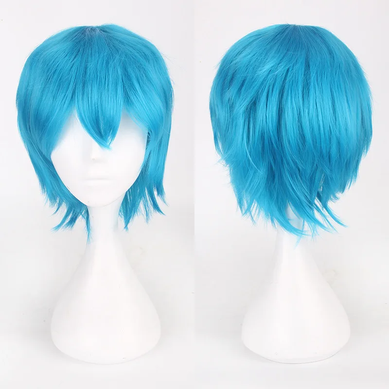Men Women Synthetic Anime Cosplay Wig Short Straight Heat Resistant Multicolor Hair Costume Accessory